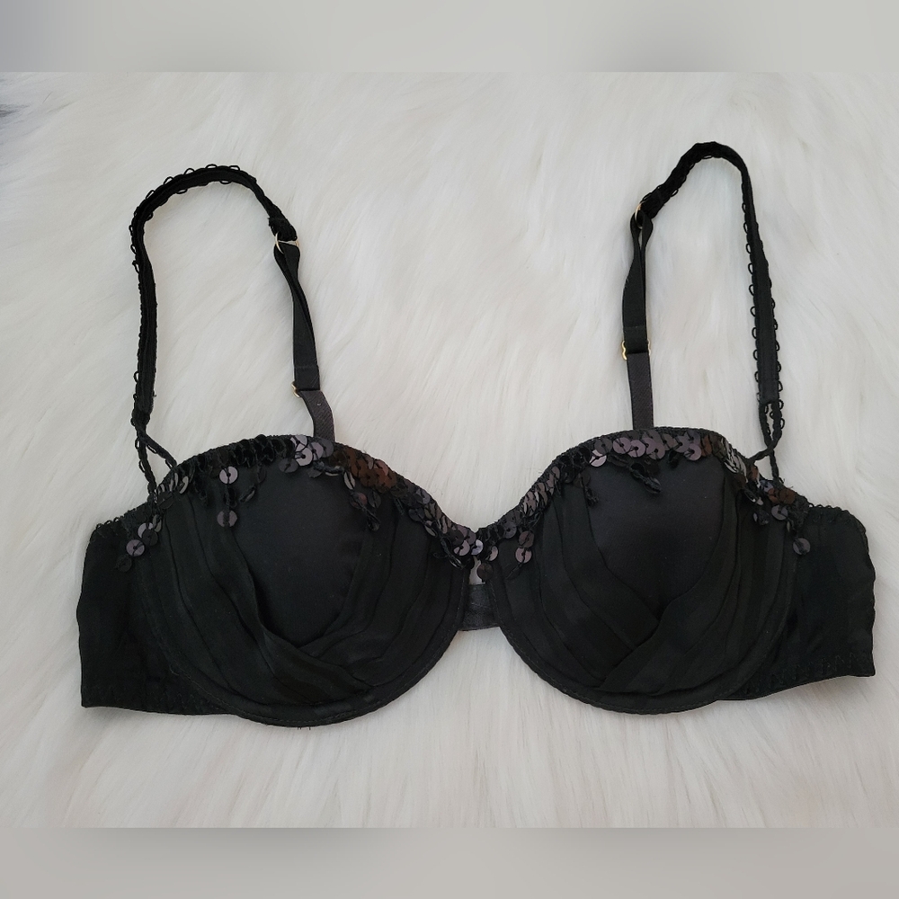 Victoria's Secret black satin sequins bra